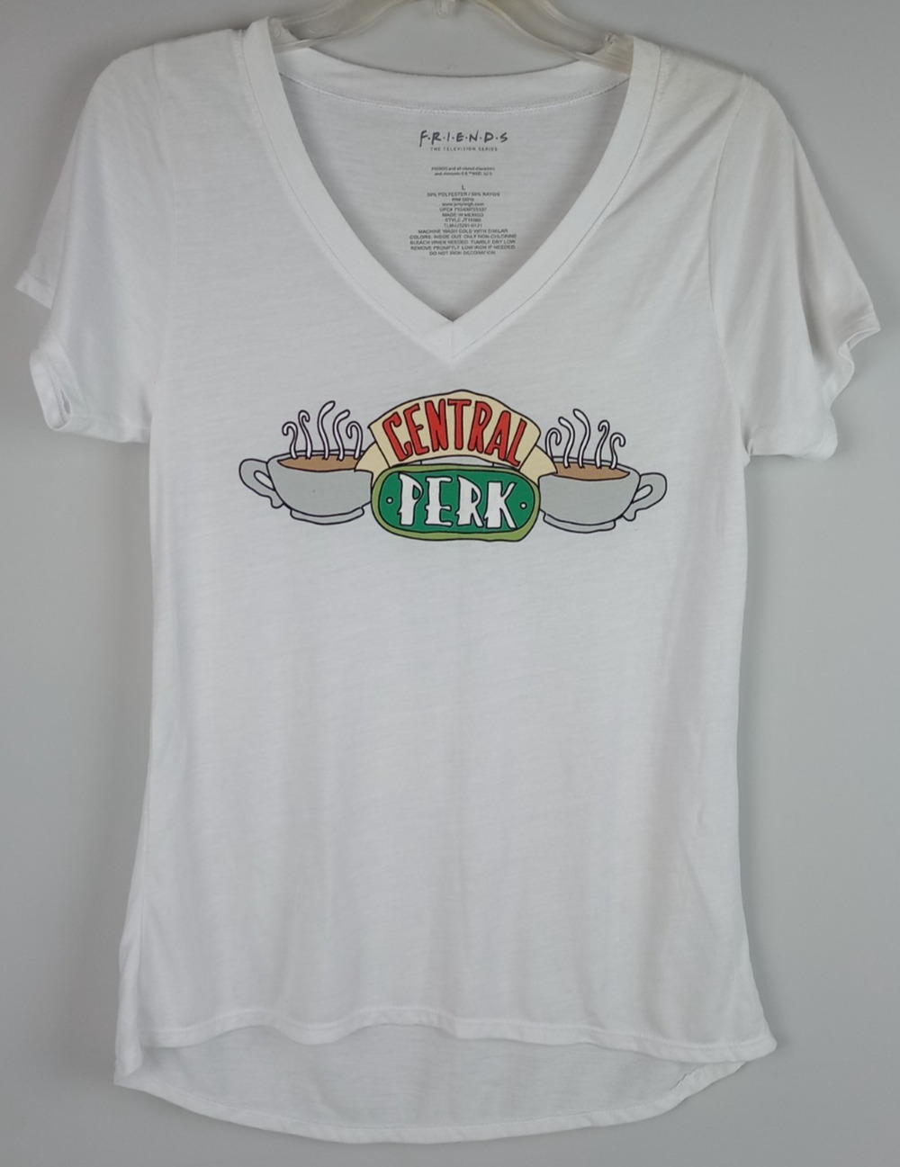 Friends Womens L White Friends Central Perk Coffee House Logo Graphic Tshirt